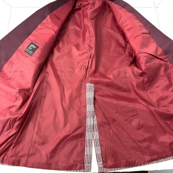 After Six Burgundy Silver Plaid Brocade Tuxedo Prom Formal Jacket Vintage 70’s - Picture 8 of 14